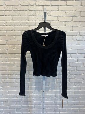 Project Social T Black Ribbed Scoop-Neck Long Sleeve Top - Louise Rib Top